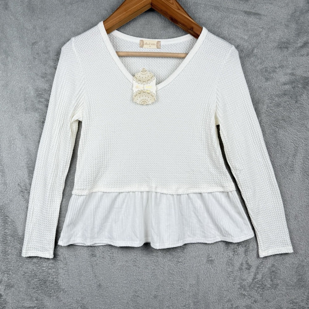 Altar'd State Top Womens M White‎ Waffle Knit Pullover Peplum Boho USA Made NWT